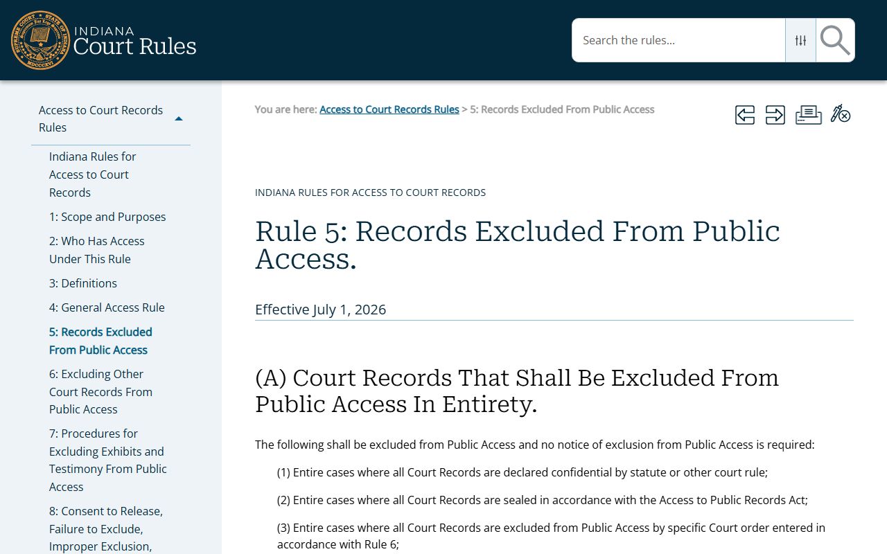 Johnson County court records Rule 5 confidential exclusions