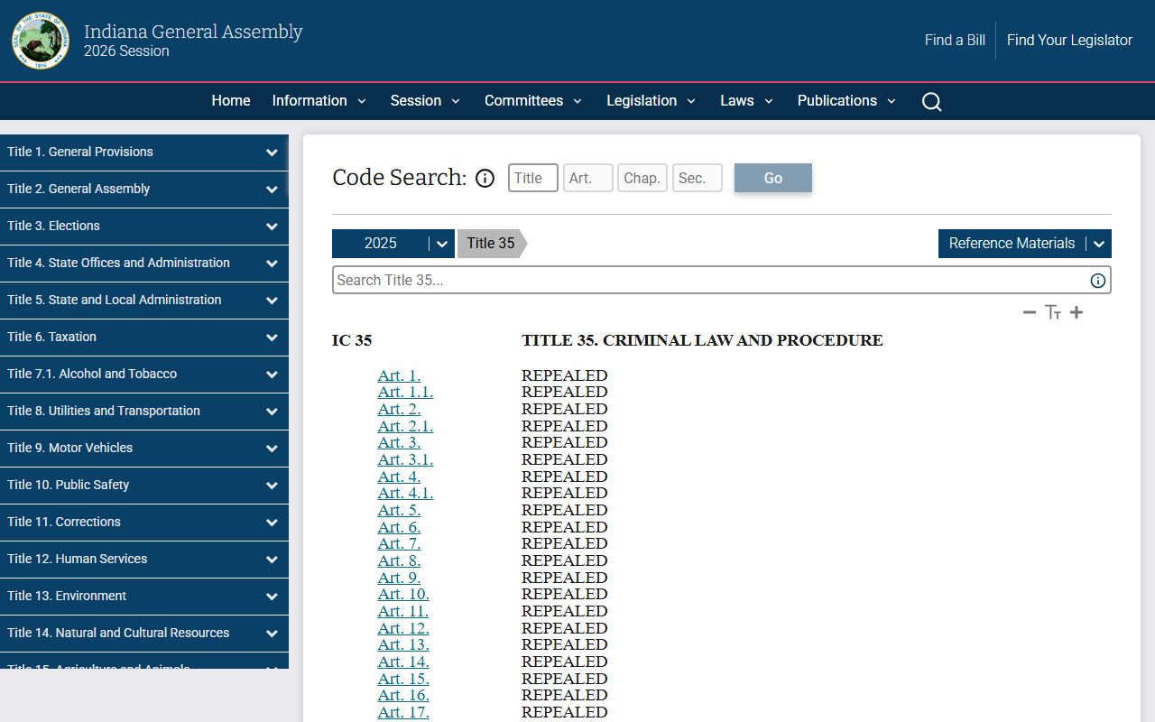 Johnson County criminal court records Indiana Code title 35