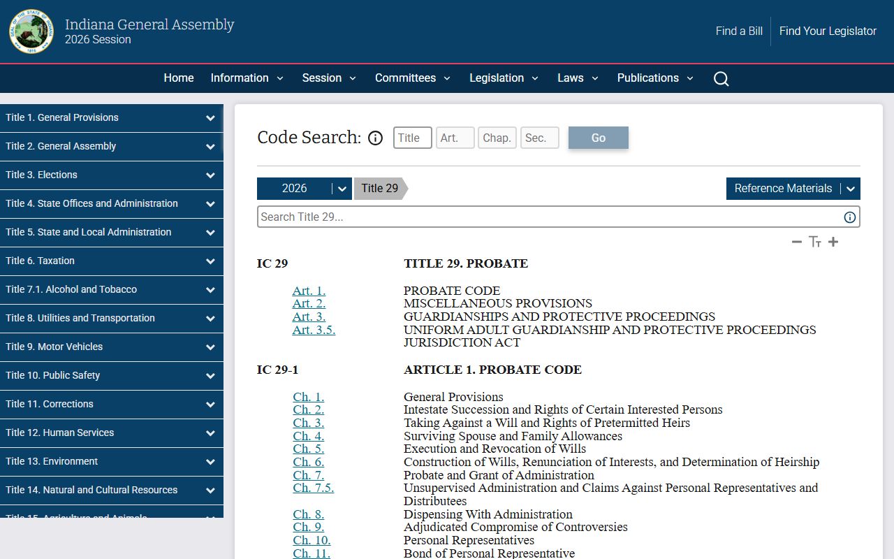 Johnson County probate records Indiana Probate Code source
