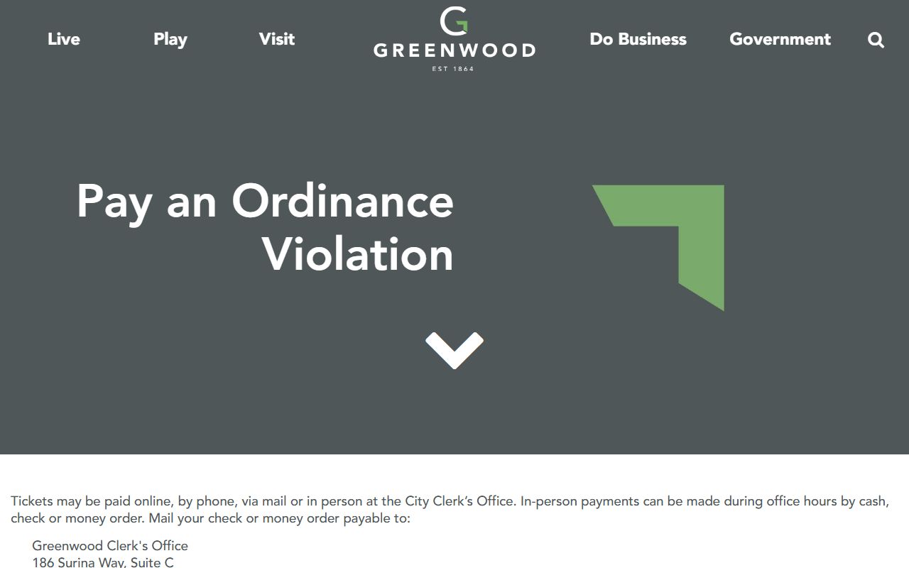 Johnson County traffic court records Greenwood ordinance violation payment