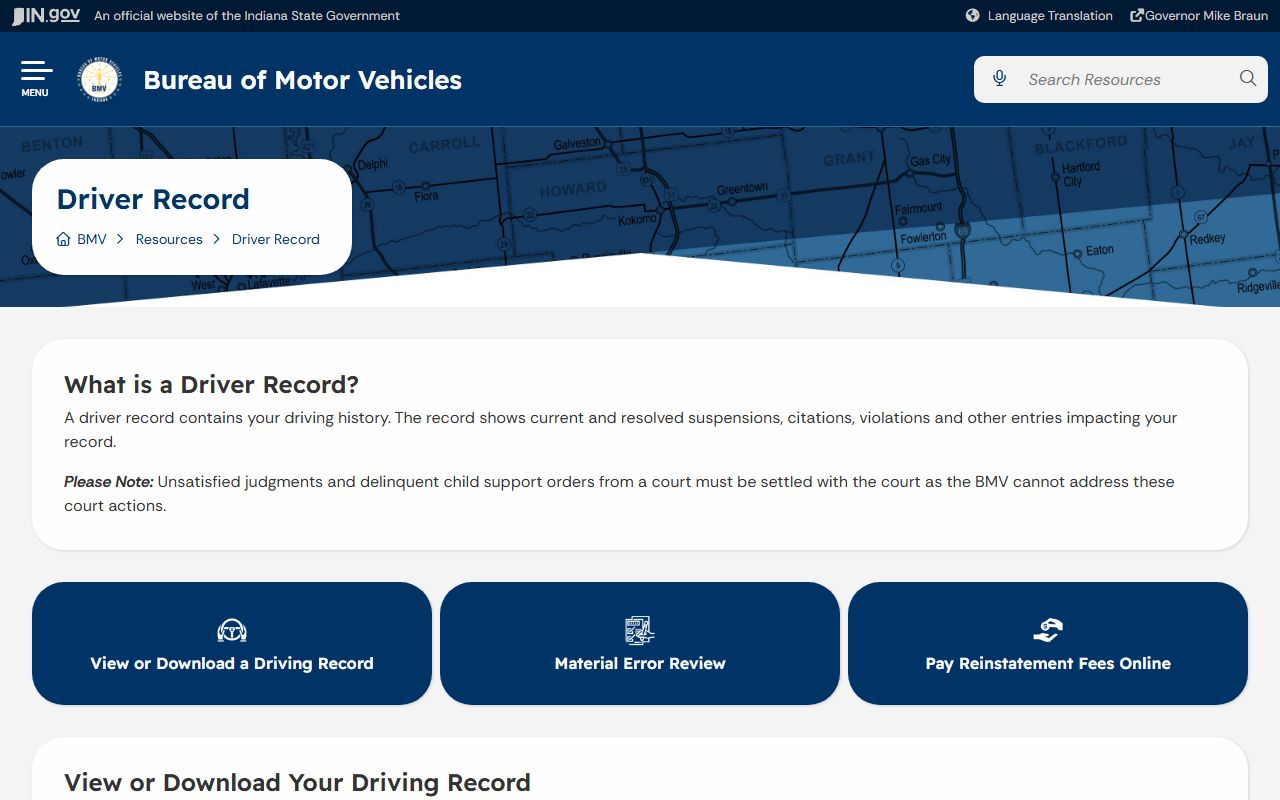 Johnson County traffic court records Indiana BMV driver record